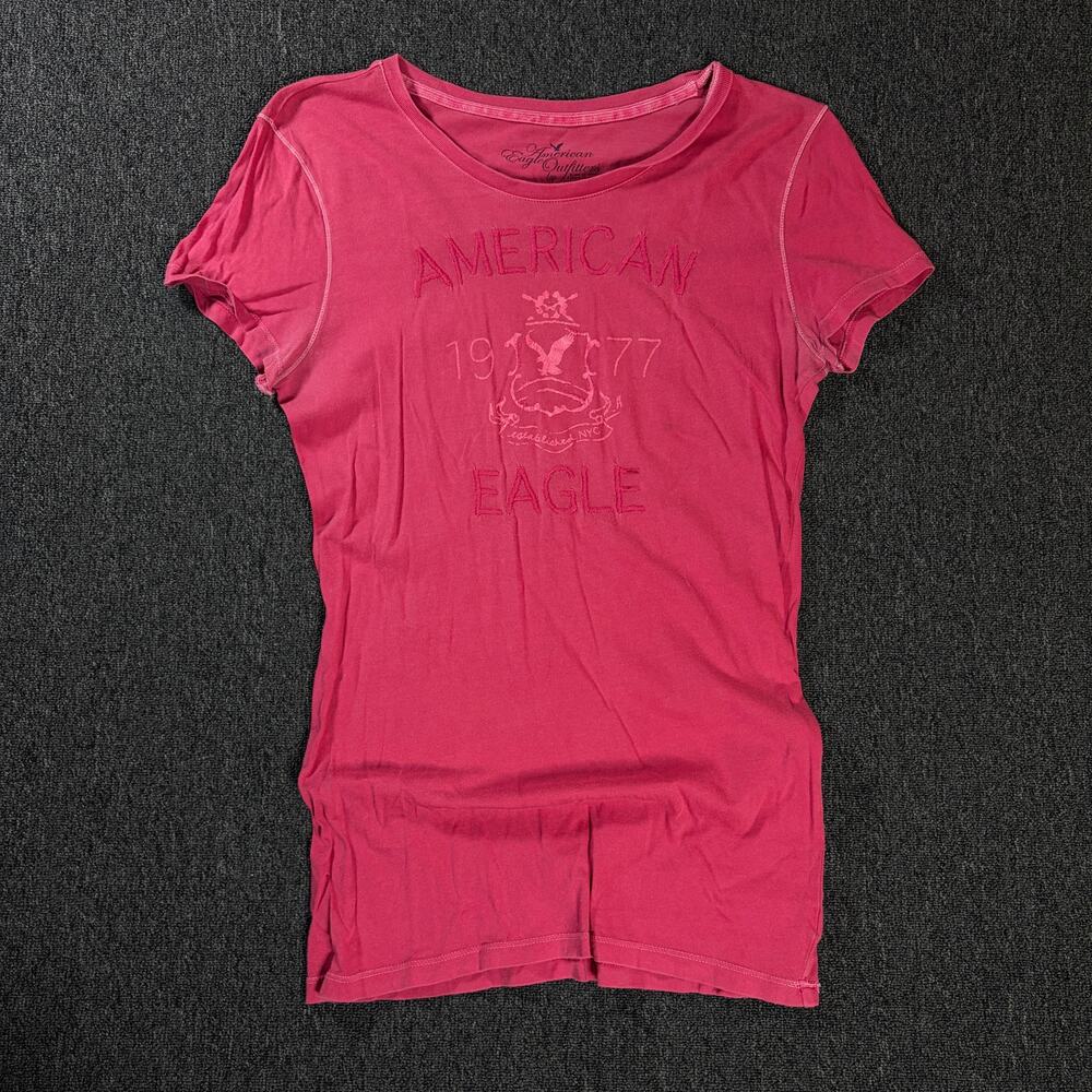 Vintage Y2k American Eagle Pink Embroidered Longline Scoop Tee Women's Large
